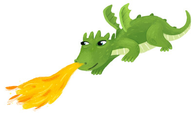 Obraz premium cartoon happy and funny colorful dragon or dinosaur isolated illustration for children