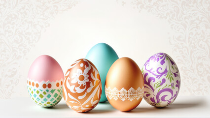 Group of Colorful Decorated Eggs on a Table