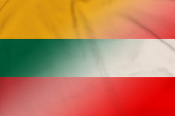Fototapeta premium Lithuania and Austria state flag transborder contract AUT LTU