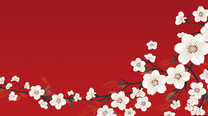 A red background with flowers. Copy Space.