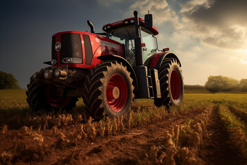 Tractor in a field. Farm. Agriculture. Harvest in a field. Agricultural professions. Peasant world. Harvest period.
