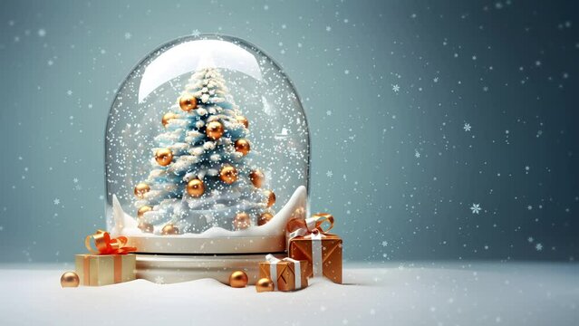 Shiny Snowglobe with Christmas Tree Decorations - Enchanting Holiday Ornaments: Glittering Snowflakes and Festive Lights