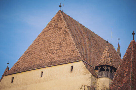 Detail of the Mosna fortified church in Romania. old brick construction with fireplace. 