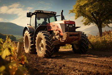 Tractor in a field. Farm. Agriculture. Harvest in a field. Agricultural professions. Peasant world. Harvest period.
 - obrazy, fototapety, plakaty