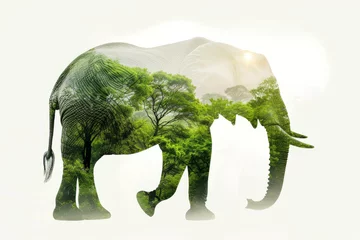 Foto op Aluminium double exposure effect of an elephant walking and green jungle. World wildlife day © ink drop