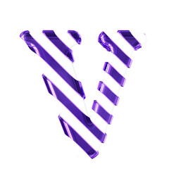White symbol with thin purple diagonal straps. letter v