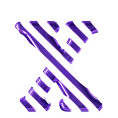 White symbol with thin purple diagonal straps. letter x