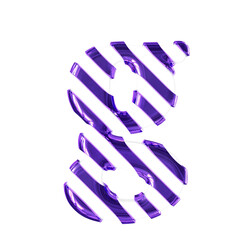 White symbol with thin purple diagonal straps. letter g