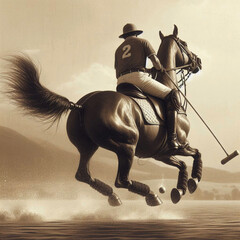 realistic sepia of a horse doing a polo trick