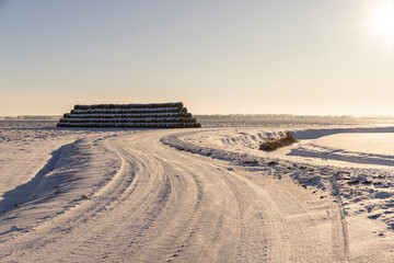 a slippery and dangerous road covered with snow and ice