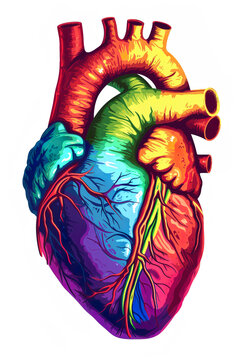Anatomical rainbow colored or lgbtq heart, generative ai