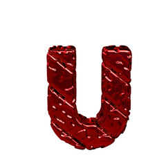 Red symbol made from rough diagonal blocks. view from above. letter u