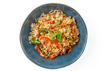Hibachi rice with vegetables on a white background studio shooting 4