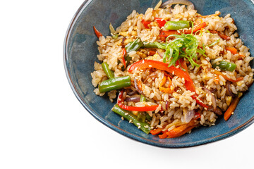Hibachi rice with vegetables on a white background studio shooting 5