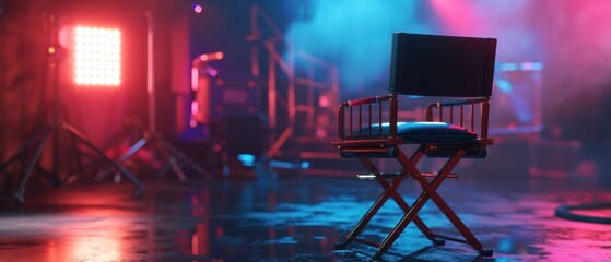 Director's chair on the set production, blur background