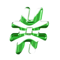 White symbol with thick green straps