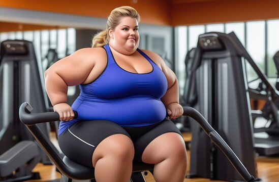 girl plus size women in sports bras walking and running on the treadmill weight loss and exercise in the gym