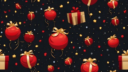 A seamless pattern of christmas gift,ballone ,santa, reindeer, flowers, pastel blackground