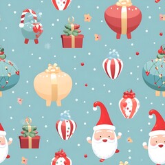A seamless pattern of christmas gift,ballone ,santa, reindeer, flowers, pastel blackground