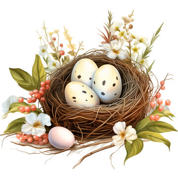 recommend clip art: Easter themed clip art eggs in a nest with flowers light theme