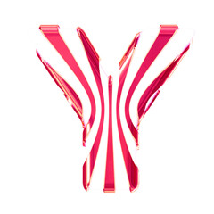 White symbol with pink thin vertical straps. letter y