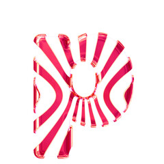 White symbol with pink thin vertical straps. letter p