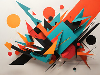 Colorful geometric abstract background featuring illustrations of triangles and angled shapes.Modern design with vibrant geometric elements. Abstract artwork showcasing intricate geometric patterns