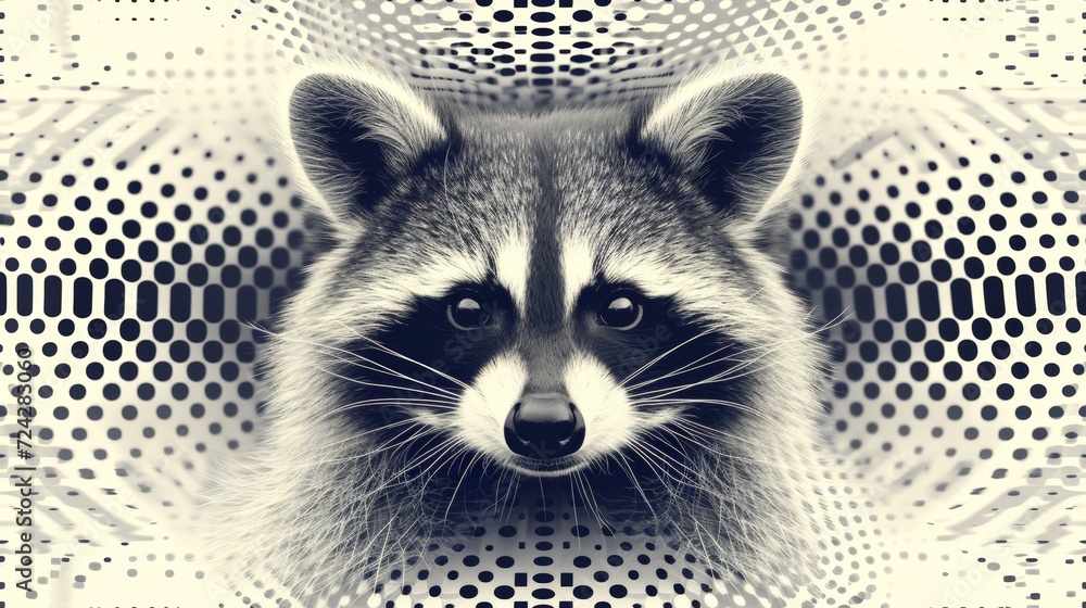 Canvas Prints A raccoon is shown in a black and white photo, AI