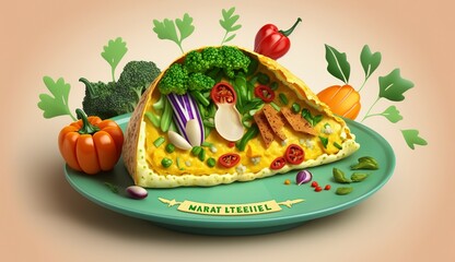 Healthy breakfast food, stuffed egg omelette with vegetable