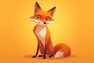 Fototapeta premium A vibrant orange fox rests gracefully on a sunny yellow canvas, embodying the beauty and energy of the wild