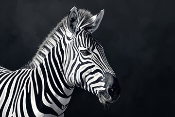 Fototapeta na wymiar An enigmatic zebra stands out against the inky void, embodying the beauty and resilience of a wild terrestrial mammal in its natural habitat