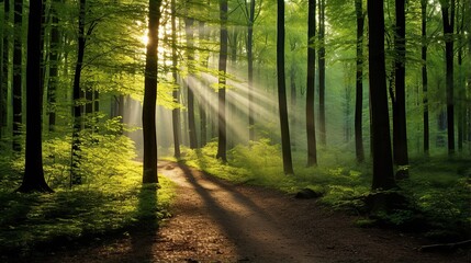 Forest landscape, Beautiful sunlight in green forest