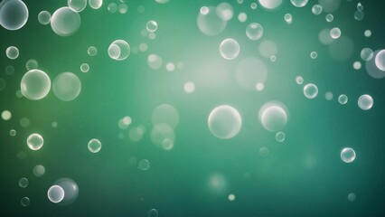Floating soap bubbles captured in a picture with precision, no bokeh, on a teal and green stage, a 3D-rendered image, light beaming from below, barreleye effect, in a soft light setting