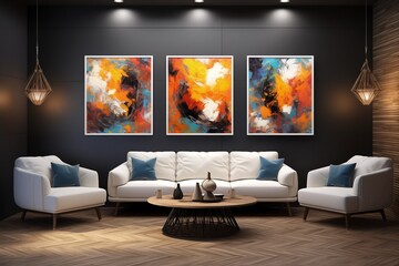 Modern Living Room with Abstract Art, Canvas Painting