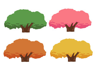 木の4色イラストセット　フレーム　見出し　シンプル