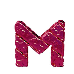 Pink symbol made from rough diagonal blocks. view from above. letter m