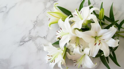 White Lilies on Marble Countertop - Serenity and Elegance