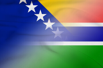 Obraz na płótnie Canvas Bosnia and Herzegovina and Gambia official flag transborder negotiation GMB BIH