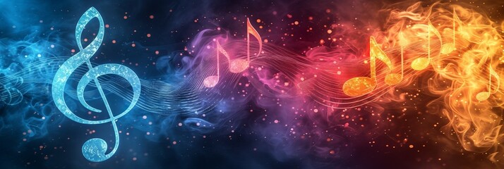 Captivating melody of music notes and signs on abstract dark background   musical banner concept.