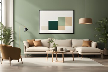 Design Simplicity: Living Room Poster Mockup in Calm Modern Living Room Interiors. Close up