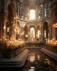 Interior of the gothic cathedral. 3D rendering.