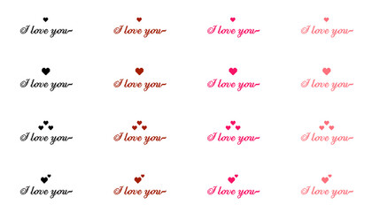 Valentines day background with pixel art hearts and cursive type typography of I love you text....