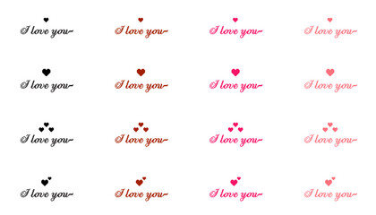 Fototapeta na wymiar Valentines day background with pixel art hearts and cursive type typography of I love you text. Vector illustration. posters, brochure, banner, black and white, red, hot pink, pastel pink