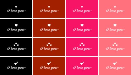 Valentines day background with pixel art hearts and cursive type typography of I love you text. Vector illustration. posters, brochure, banner, black and white, red, hot pink, pastel pink