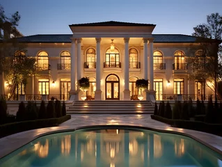 Türaufkleber Luxury mansion with swimming pool at night in Moscow, Russia © Iman
