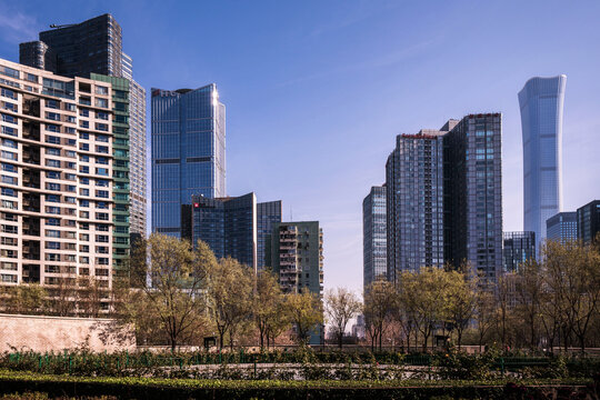 View of city skyscrapers from Central Park