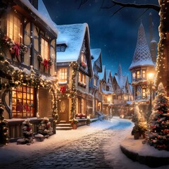 Beautiful Christmas and New Year holidays in european town.