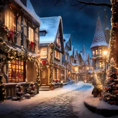 Fototapeten Beautiful Christmas and New Year holidays in european town. © Iman