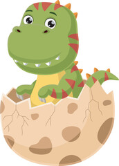 Cute baby dinosaur cartoon hatching from egg