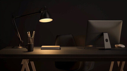 Desk background with blank computer screen. Workspace with mockup blank screen laptop computer. wallpaper luxury and minimal workspace with blank computer screen